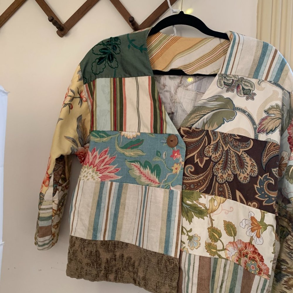 vintage upcycled patchwork blazer sz l  · cottagecore - Picture 3 of 15